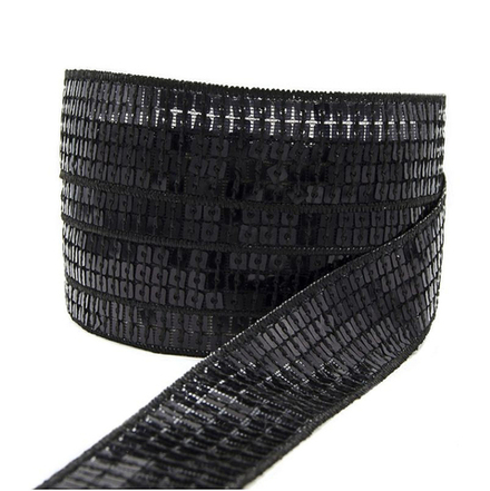 Тесьма пайеточная на сетке пришивная, шир.25мм, цв.черный (110)