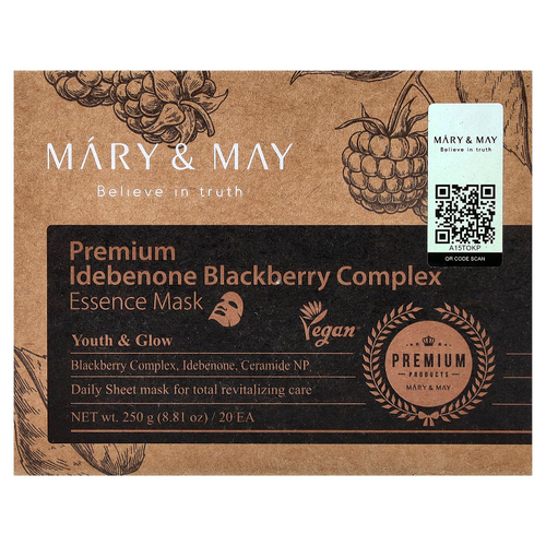 Mary & May, премиальный комплекс идебенона с ежевикой, эссенция, 20 шт., 250 г (8,81 унции)
