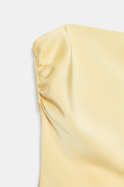 ZARA АТЛАСНЫЙ ТОП БЕЗ БРЕТЕЛЕЙ С ЗАВЯЗКАМИ, ЖЕЛТЫЙ