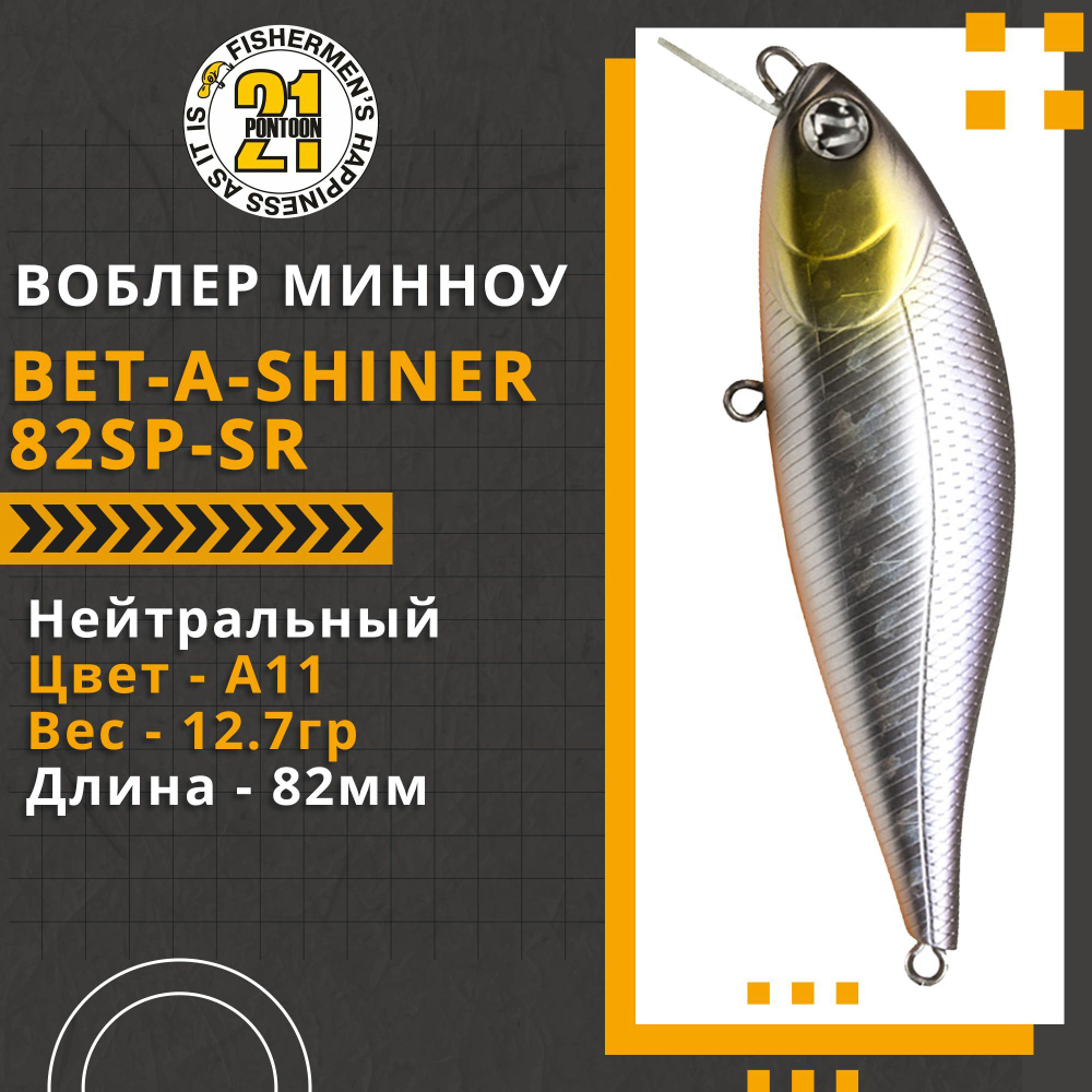 Воблер для рыбалки Pontoon21 Bet-A-Shiner 82SP-SR, 82мм, 12.7 гр., 0.2-0.4 м., цвет A11