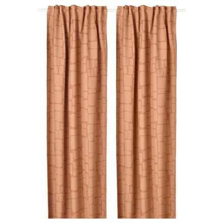 IKEA LÖNNSTÄVMAL  (ИКЕА ЛÖННСТÄВМАЛ)  -  Шторы блэкаут, пара, на ленте/светло-красно-коричневые, 145x300 см