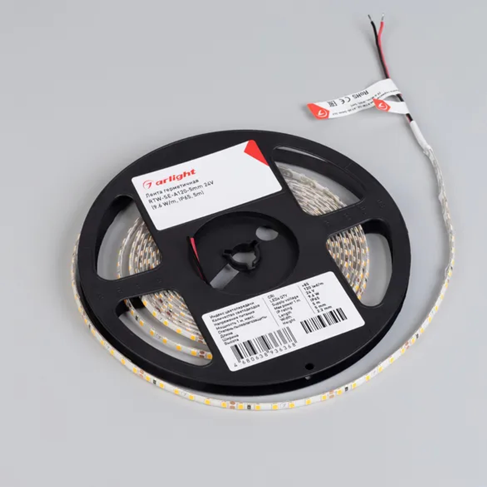 Светодиодная лента герметичная RTW-SE-A120-5mm 24V White6000 (9.6 W/m, IP65, 5m) (Arlight, -) 058268