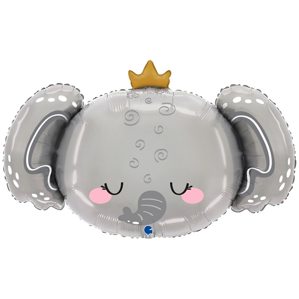 Шар Фольгированный Голова Слоника в короне (Серый)