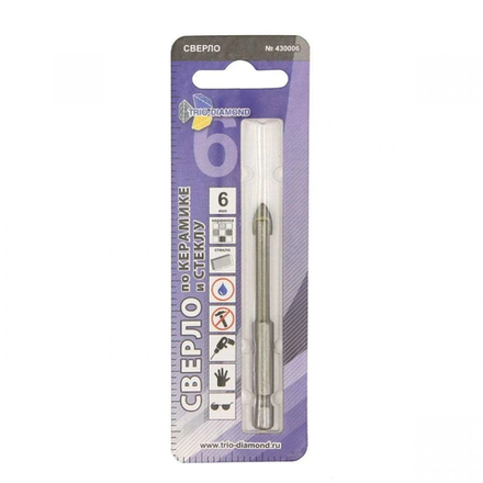 430006 Сверло по керамике и стеклу Trio-Diamond HEX 6мм