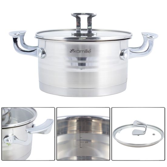 Кастрюля 4,4 л. из нержавеющей стали Kamille KM 5856 с крышкой