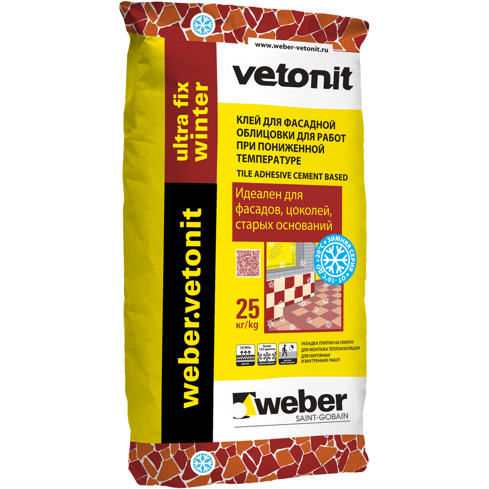 Клей для фасадной облицовки Weber-Vetonit Ultra Fix Winter 25 кг