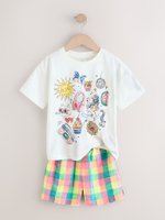 Футболка и шорты в комплекте для девочки Next AD0-174, Белый, Розовый, Салатовый