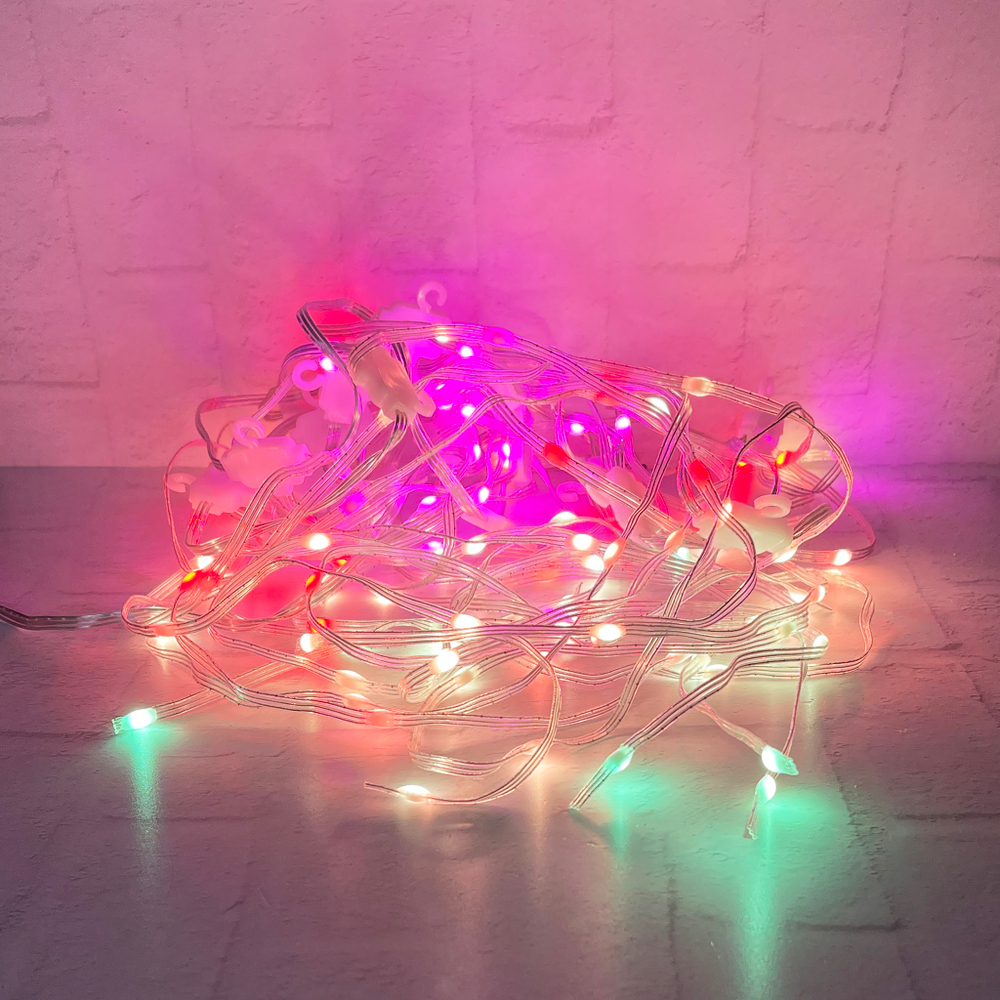 Гирлянда-занавес 300x70см Капли на серебряном проводе мультиколор 105 ламп