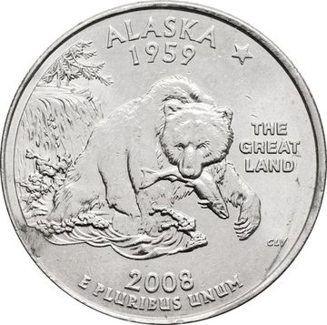 25 центов (1/4 доллара, квотер) 2008 США «Штат Аляска» (P)