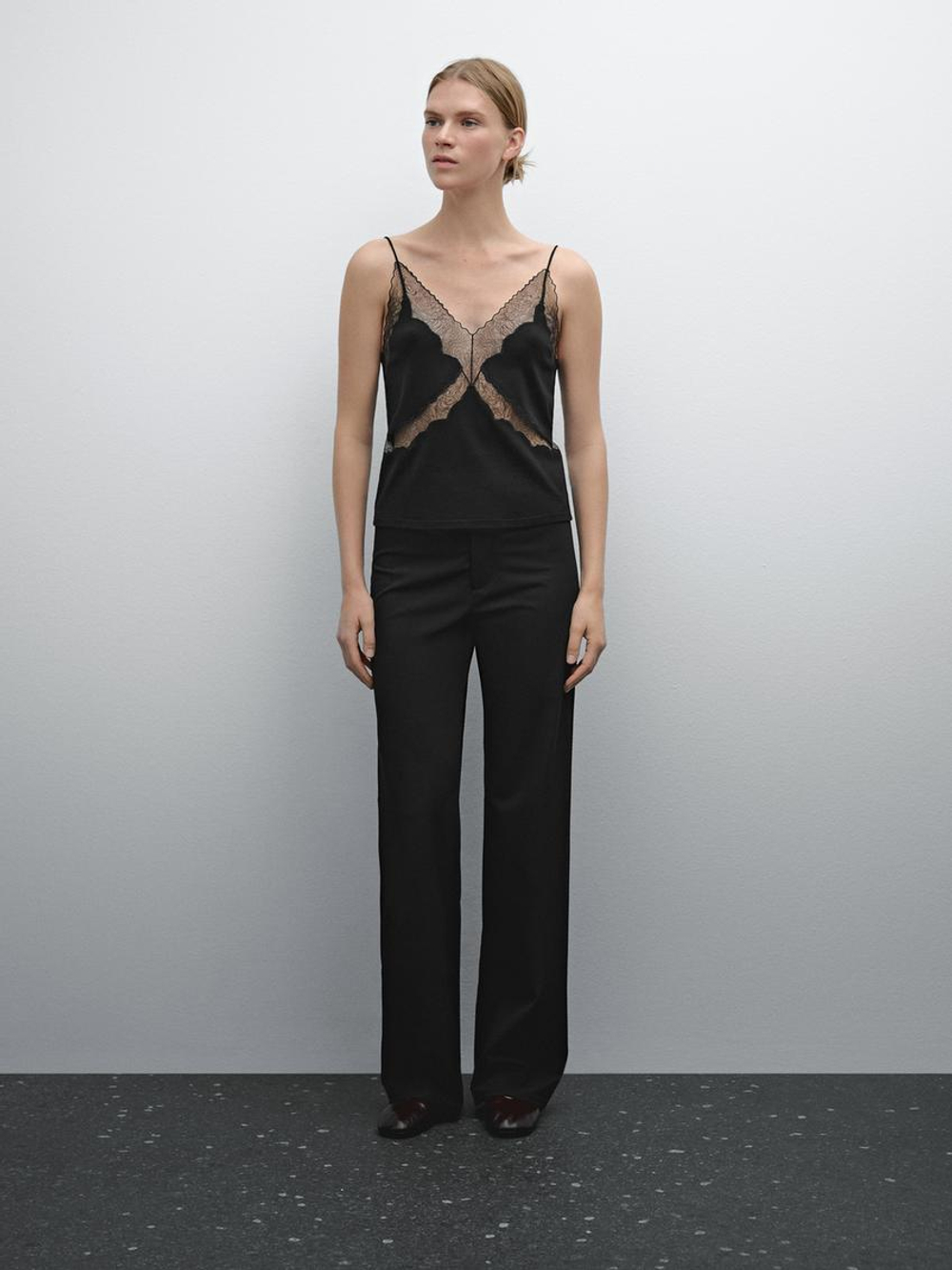 Massimo Dutti Брюки прямого кроя из высокотехнологичной ткани, черный