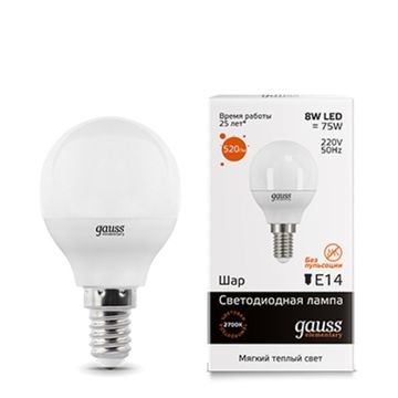 Лампа Gauss LED Elementary Globe 8W E14 3000K 53118