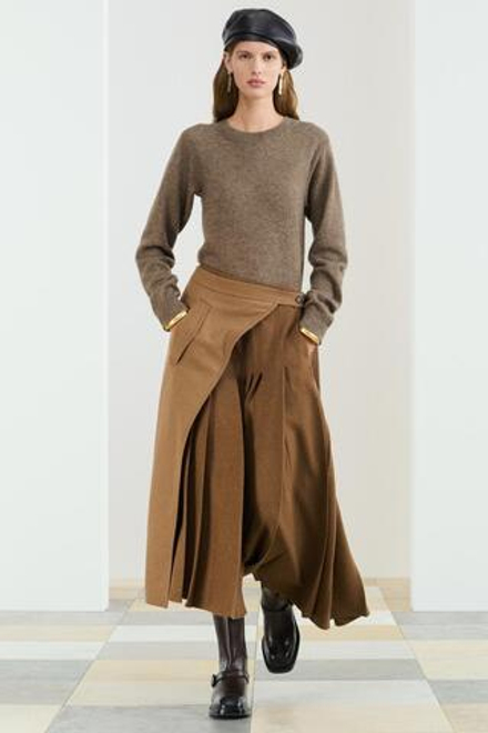 ZARA ПЛИССИРОВАННАЯ ЮБКА МИДИ ИЗ СМЕСОВОЙ ШЕРСТИ, КОНЬЯЧНЫЙ