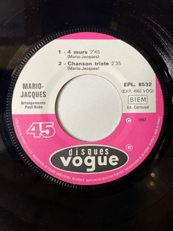 Винтажная виниловая пластинка LP Mario Jacques Blumendal (France 1967) 7 дюймов