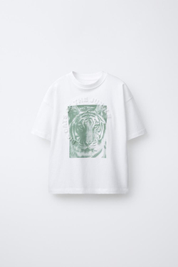 ZARA ФУТБОЛКА С РЕЛЬЕФНЫМ ПРИНТОМ, БЕЛЫЙ