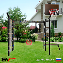 Уличная шведская стенка Sv Sport рукоход с комплектом турник прямой 2шт У5417К (Турник/Брусья/Скамья/Со спинкой/Щит баскет/Кронш бокс/Сетка)