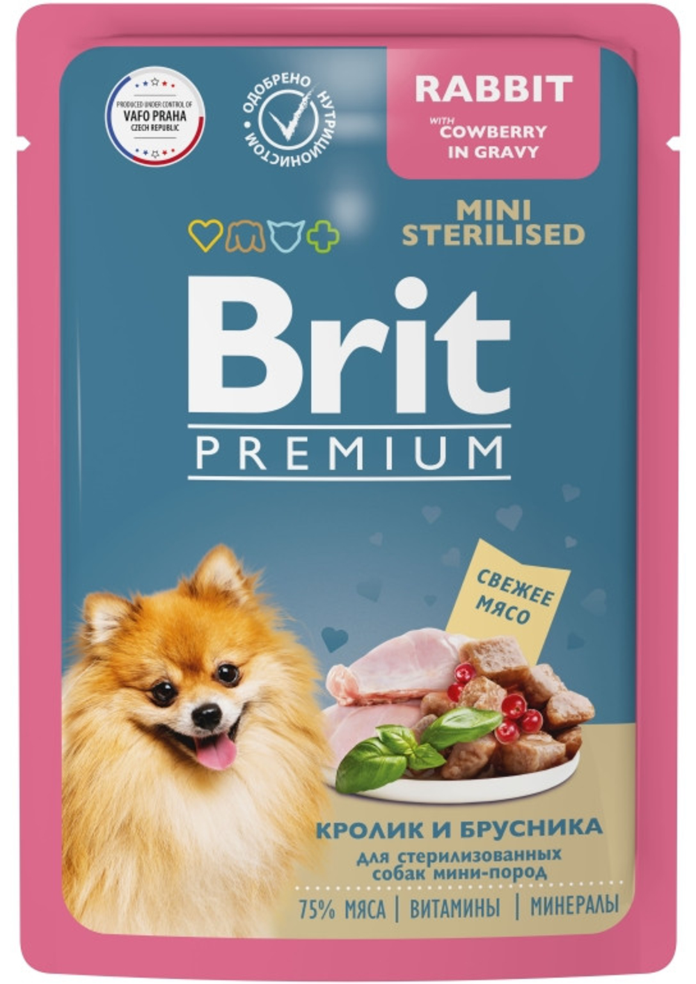 BRIT PREMIUM, Пауч для стерилизованных собак мини-пород, Кролик и Брусника в соусе, 85 гр.