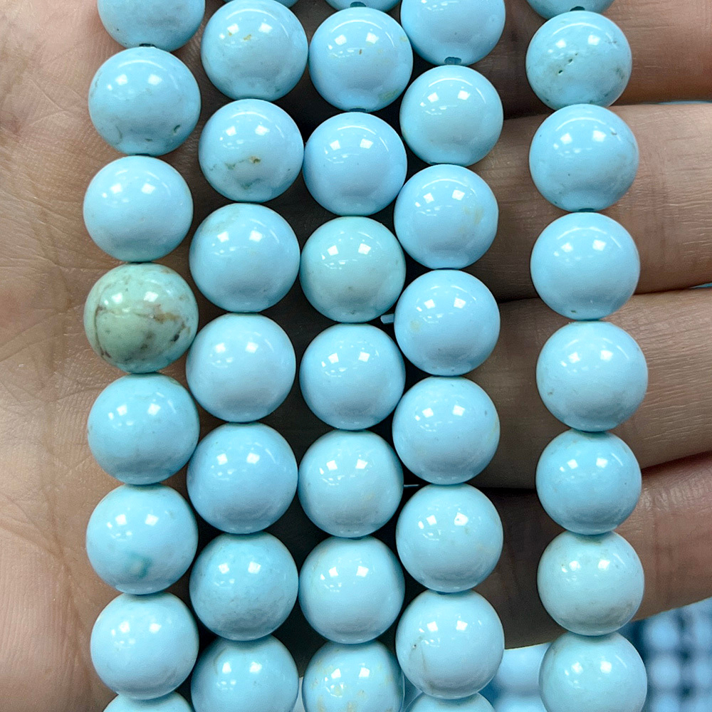 Турквенит Голубой натуральный, бусины шарик 6/8/10/12 мм, на нитке 38 см