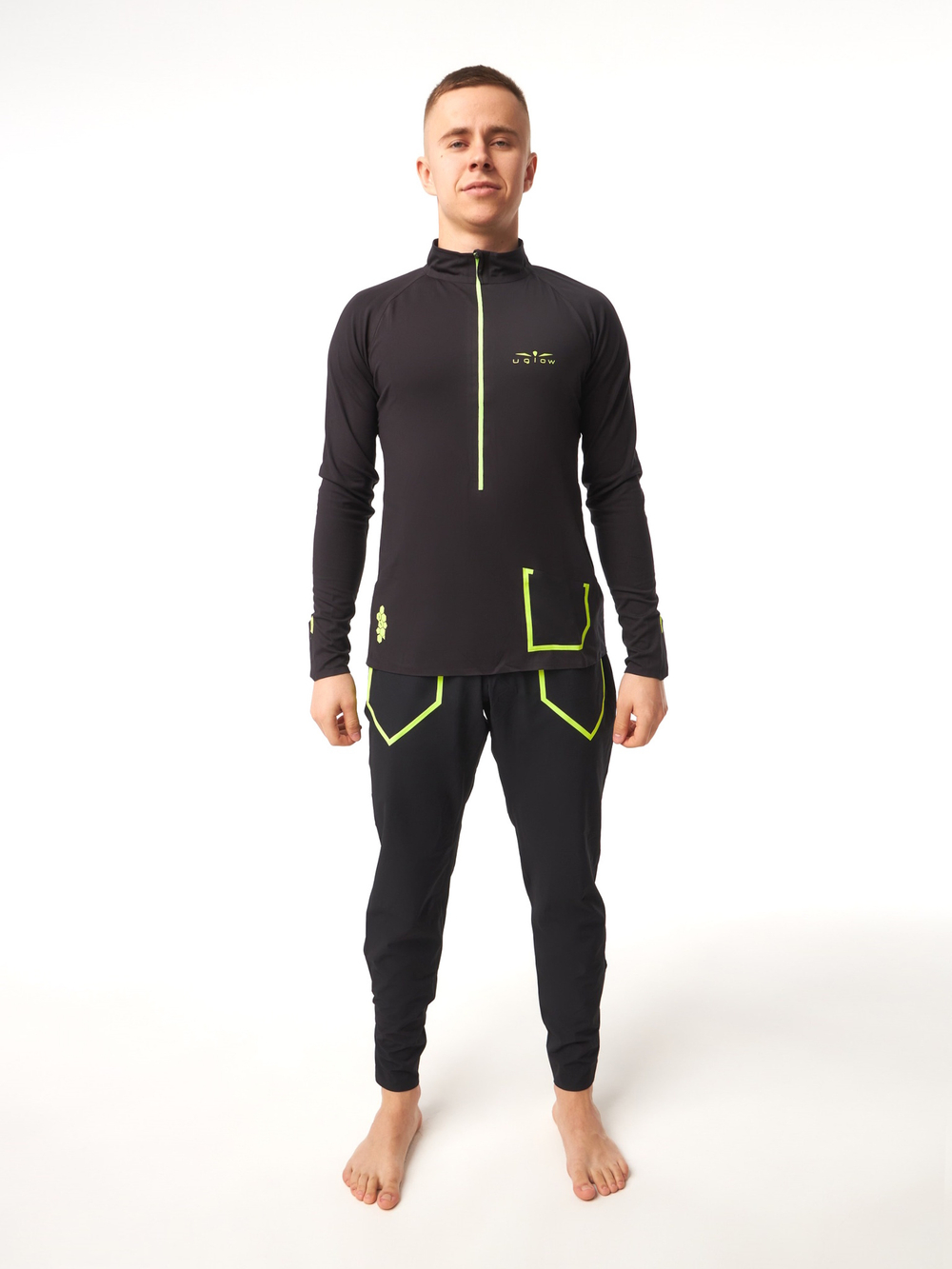 ЛОНГСЛИВ УТЕПЛЕННЫЙ МУЖСКОЙ 3/4 ZIP BRUSH | BLACK YELLOW