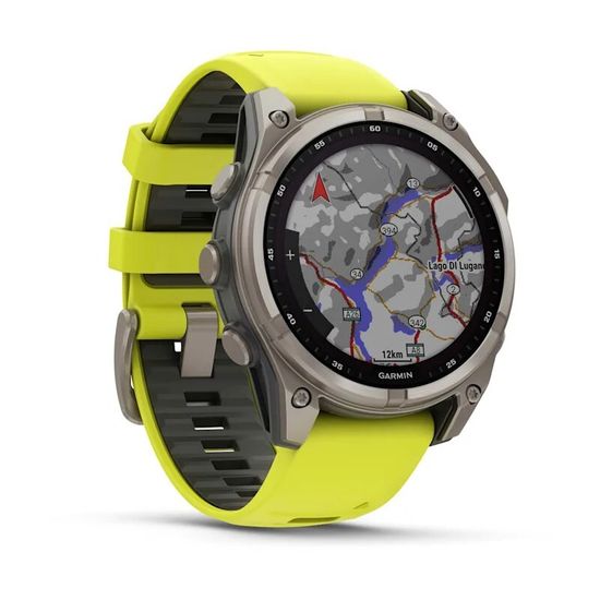 Умные часы Garmin Fenix 8, 47 мм, Solar, Sapphire Titanium with AMP yellow/graphite silicone band