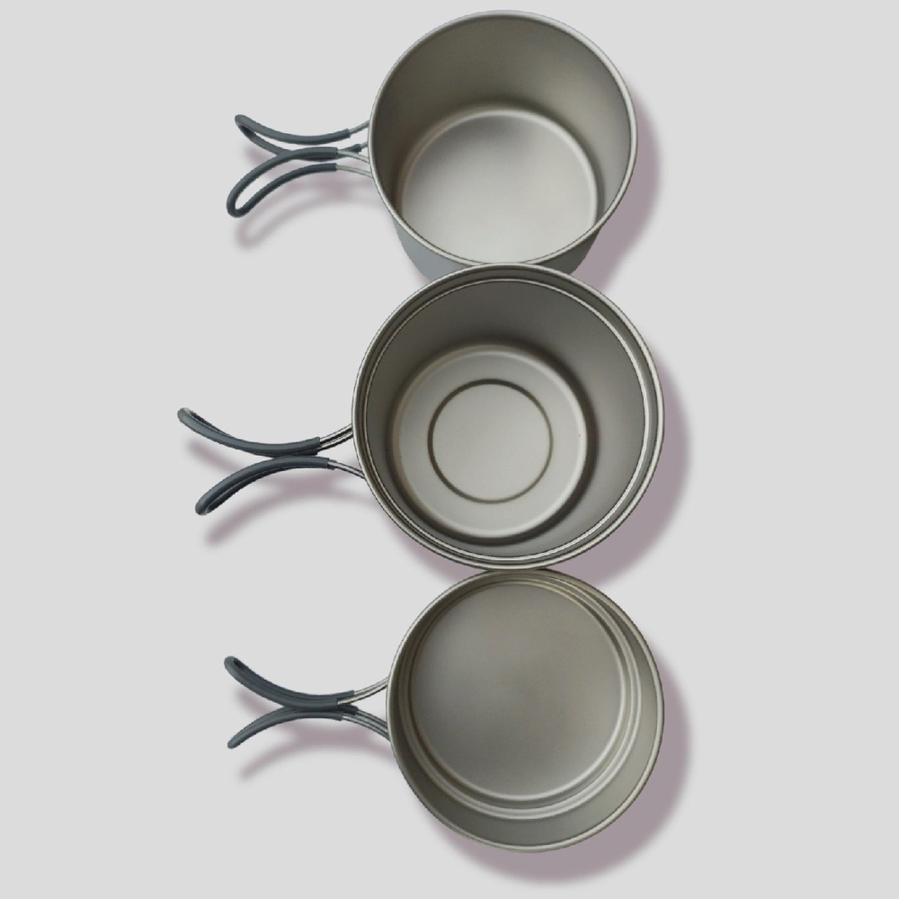 Набор посуды из титана NZ Ti Pot Set TS-014 (2 кастрюли 1200+800 мл и крышка-сковорода)