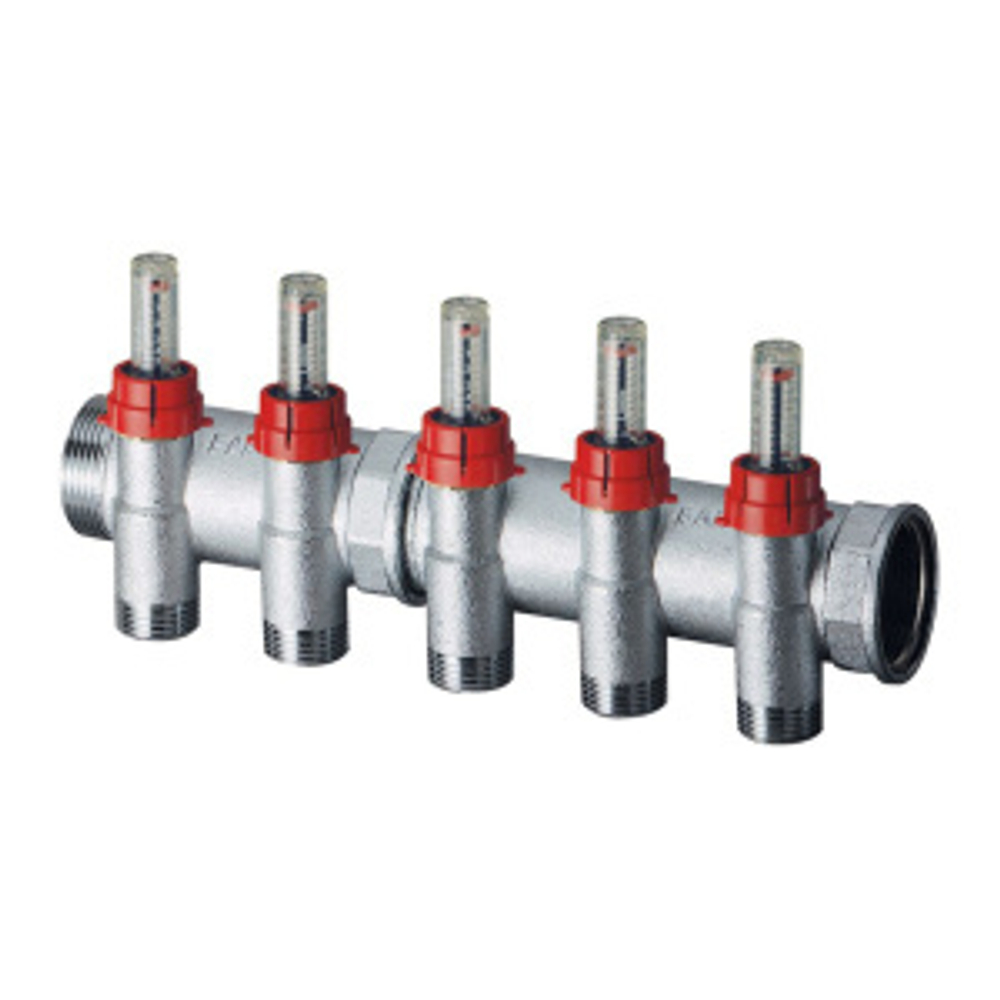 Коллектор запорный 1 1/4"(ВР-НР) с расходомер., 9 отв. М24х19