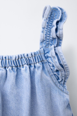 ZARA ДЖИНСОВЫЙ КОМБИНЕЗОН С ВОЛАНАМИ, ГОЛУБОЙ