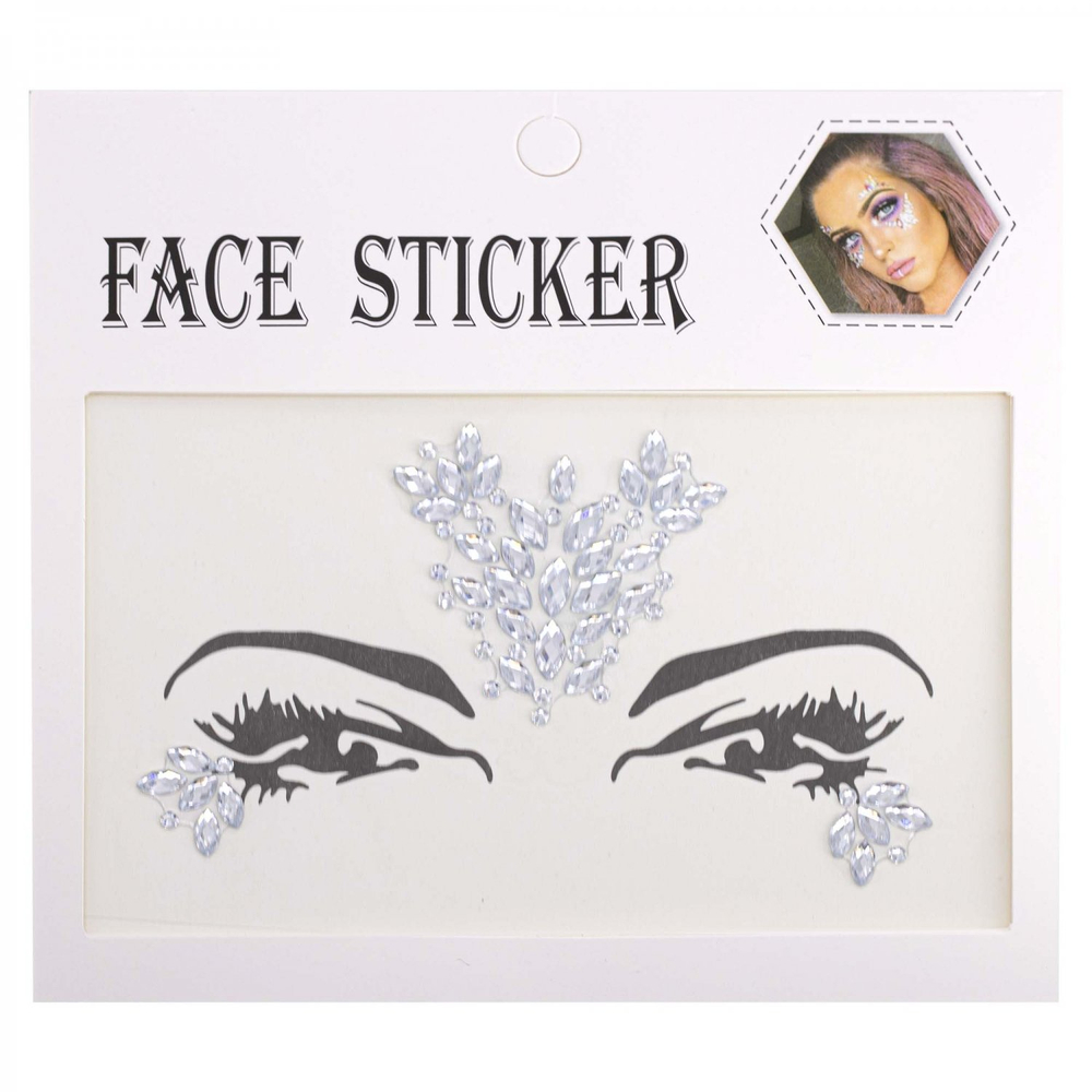 Наклейки-стразы Alingar, акриловые, "Декор для лица", оформление зоны лба и глаз, ассорти, пакет с европодвесом