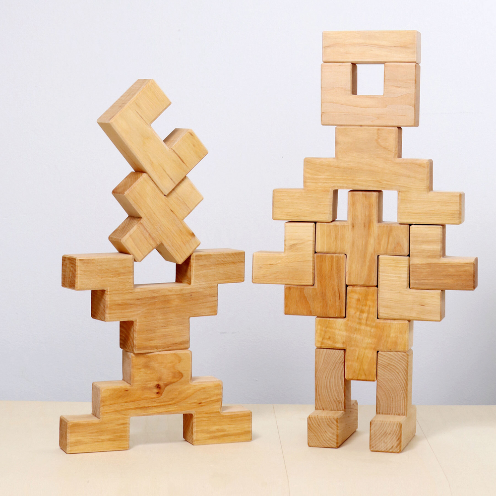 Деревянный конструктор "Лесенки" не окрашенный, поддон, 19 деталей