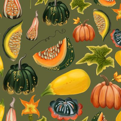 Осенние тыквы. Осенний сочный ,яркий принт. Хэллоуин