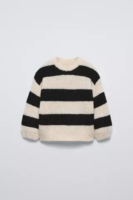 ZARA ТРИКОТАЖНЫЙ СВИТЕР, ЭКРЮ/ЧЕРНЫЙ