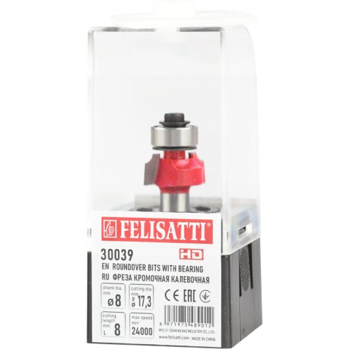 Фреза кромочная калевочная FELISATTI 17х8мм R2.4 хвостовик 8мм   30039