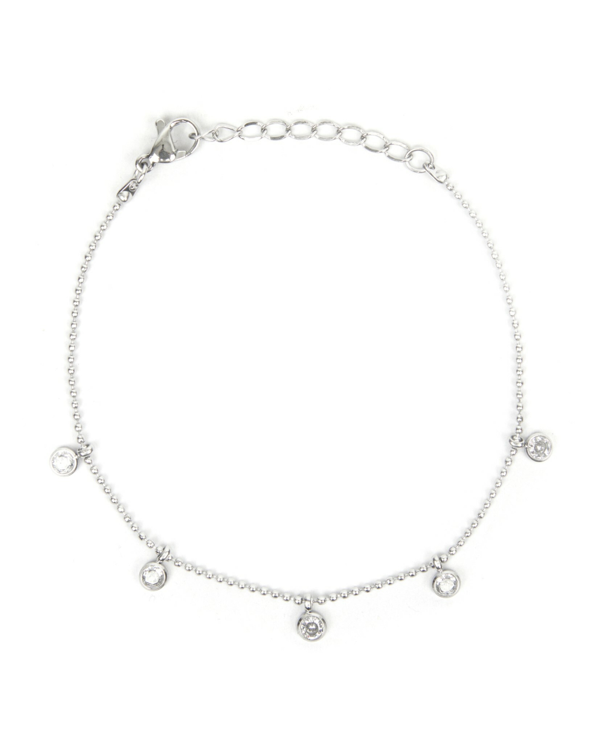 Браслет маленькие серебряные шарики, 5 круглых циркониев