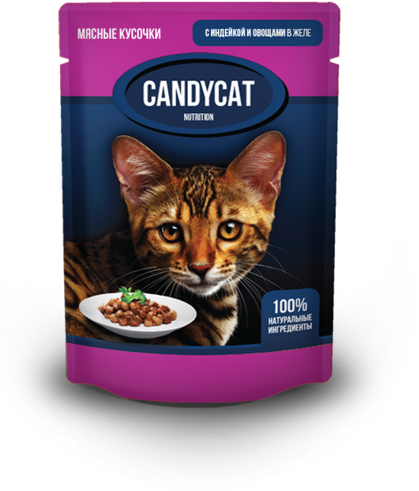 Консервы для кошек CANDYCAT индейка с овощами в желе 85 г