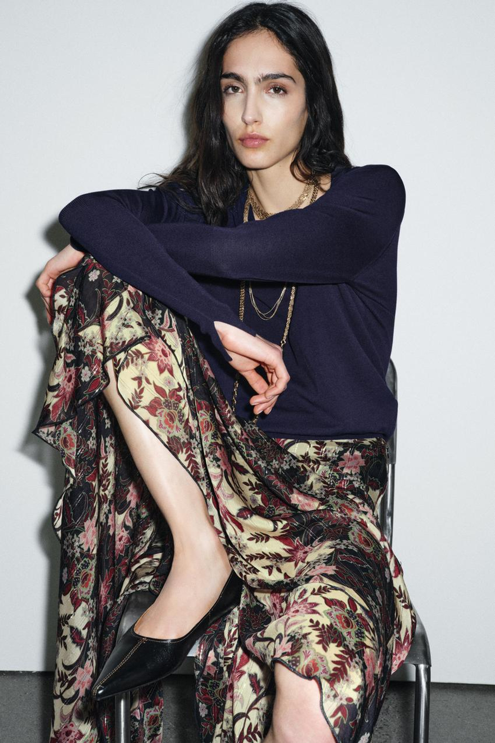 ZARA КОЖАНЫЕ БАЛЕТКИ С ДЕКОРАТИВНОЙ СТРОЧКОЙ, ЧЕРНЫЙ