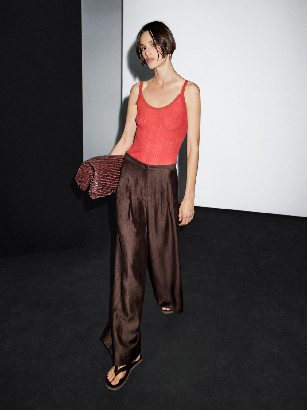 Massimo Dutti Широкие брюки, коричневый