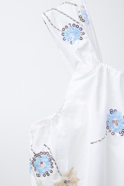 ZARA ТОП С ЦВЕТОЧНЫМ ПРИНТОМ, БЕЛЫЙ