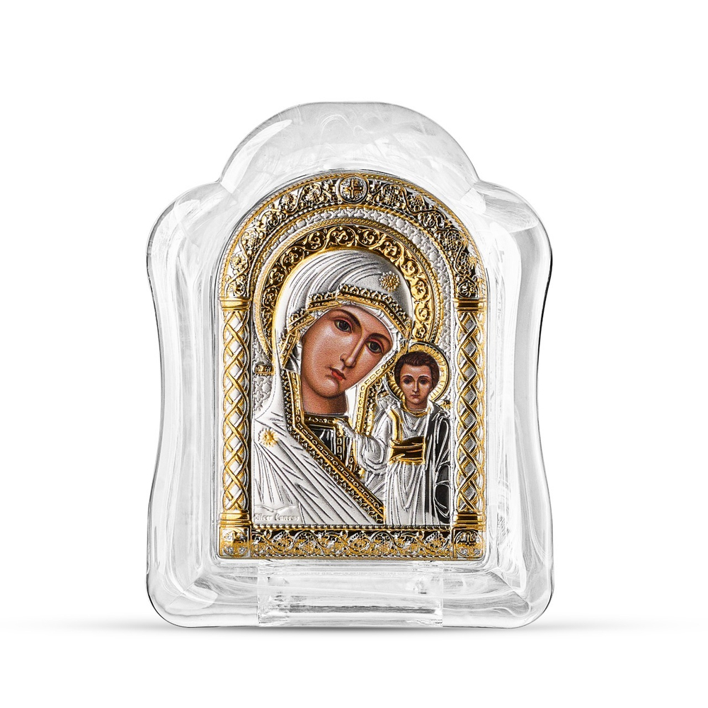 Казанская, икона арочная, белое муранское стекло 86х112