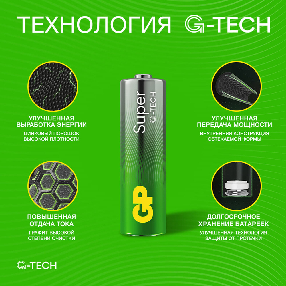 Батарейки КОМПЛЕКТ 40 шт., GP Super G-Tech, AA (LR6,15А), алкалиновые, пальчиковые, 15AA21-2CRSWC40