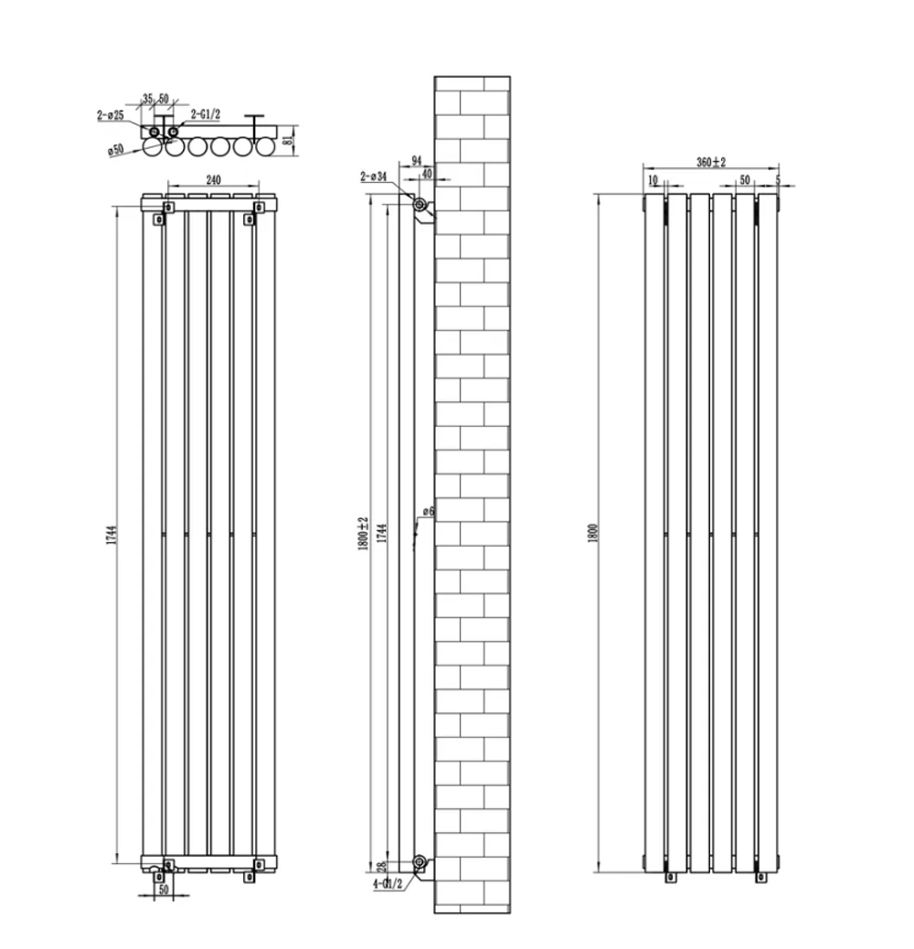 Комплект нижнего подключения правый БЕЛЫЙ с термоголовкой