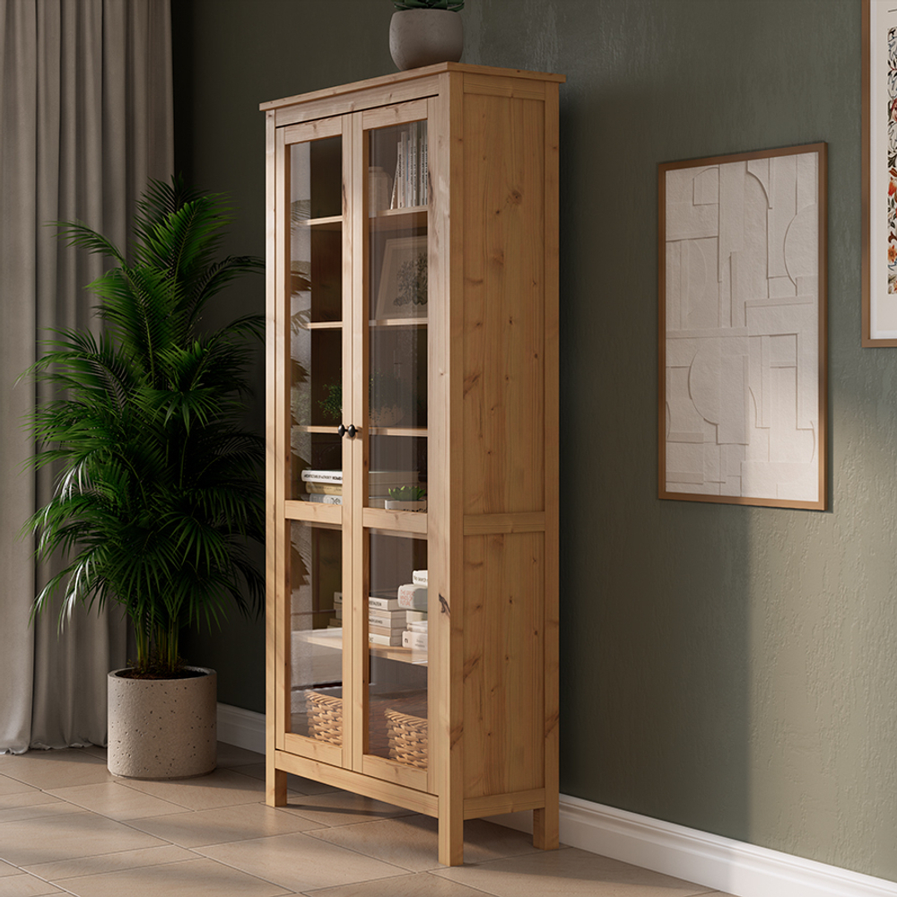 Шкаф-витрина Хемнэс Hemnes/Кымор, ст/ст 90х198х37 см, светло-коричневый