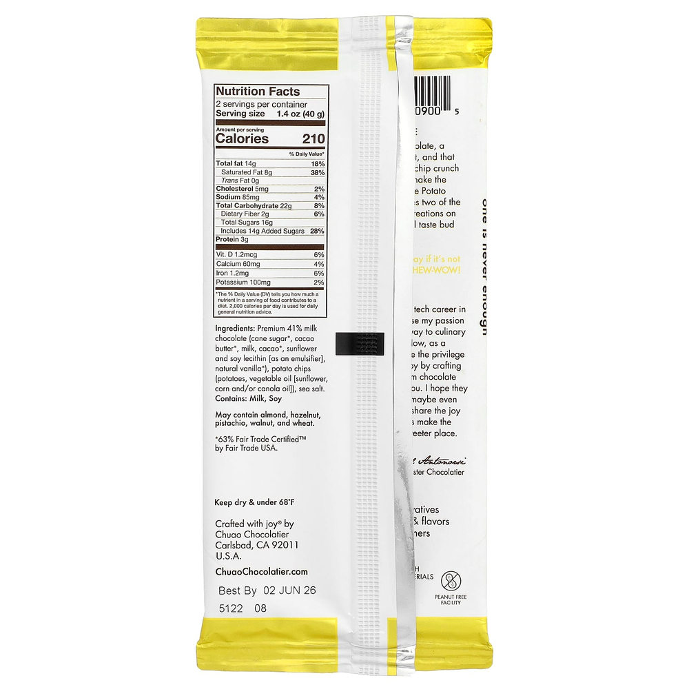 Chuao Chocolatier, молочный шоколад, с картофельными чипсами, 80 г (2,8 унции)