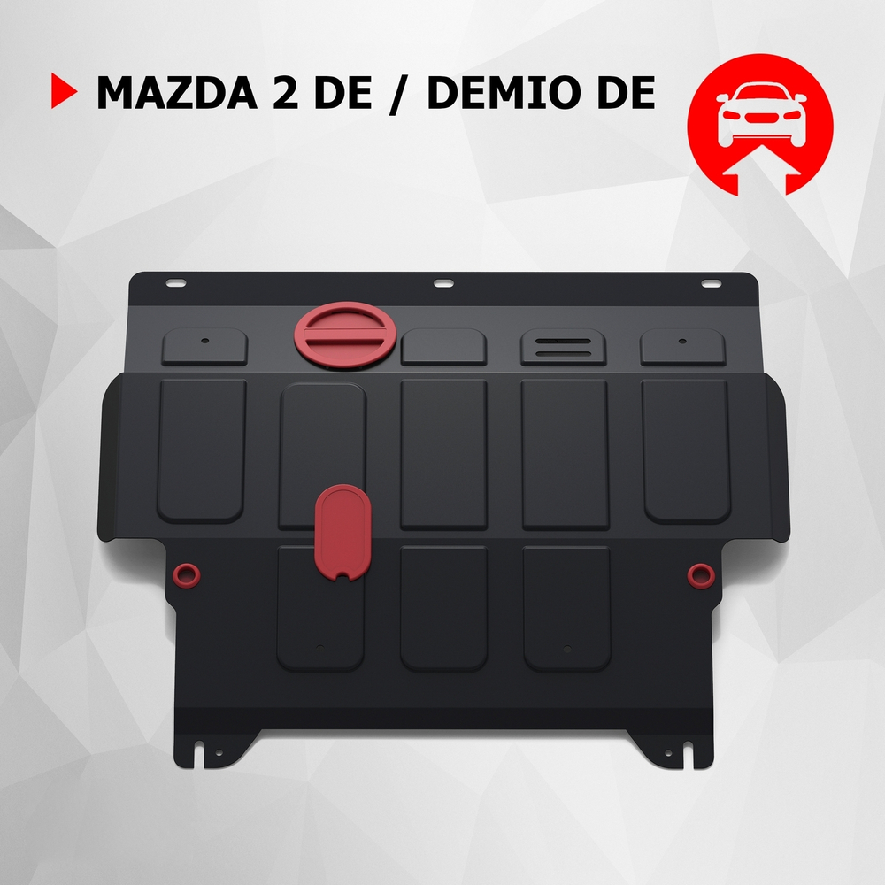 Защита картера и КПП АвтоБроня для Mazda 2 DE (V - 1.5) 2007-2015/Mazda Demio DE (V - 1.5) 2007-2014, штампованная, сталь 1.8 мм, с крепежом, 111.03801.2