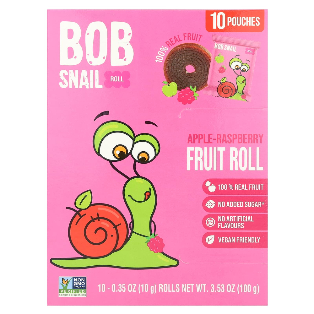 Bob Snail, Фруктовые рулеты, яблоко-малина, 10 пакетиков по 10 г (0,35 унции)