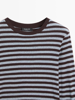 Massimo Dutti Футболка из смесового хлопка с длинными рукавами, коричневый