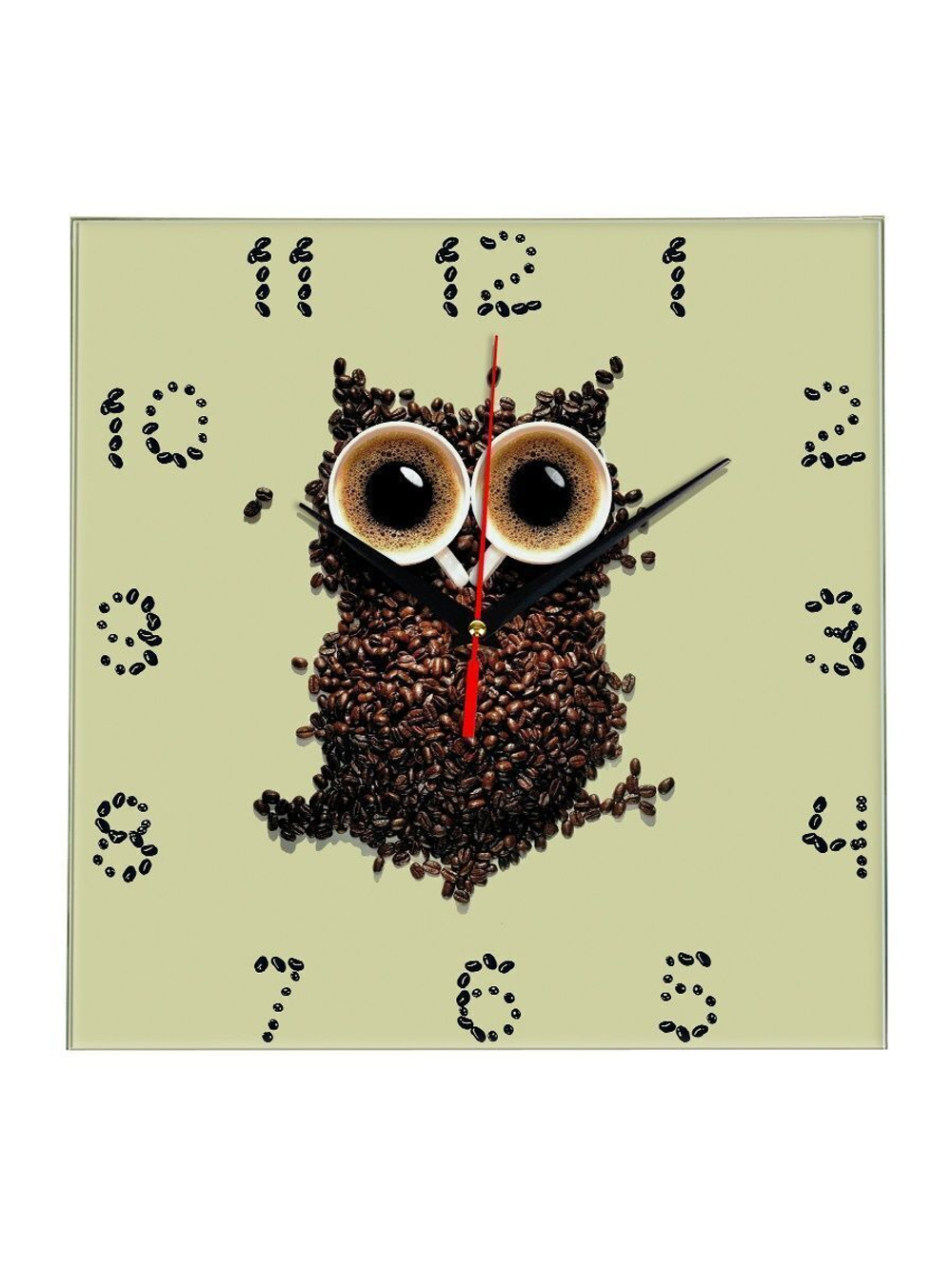 Настенные часы SouvenirClock Филин из зерен кофе, 28 см, Декор для дома, подарок