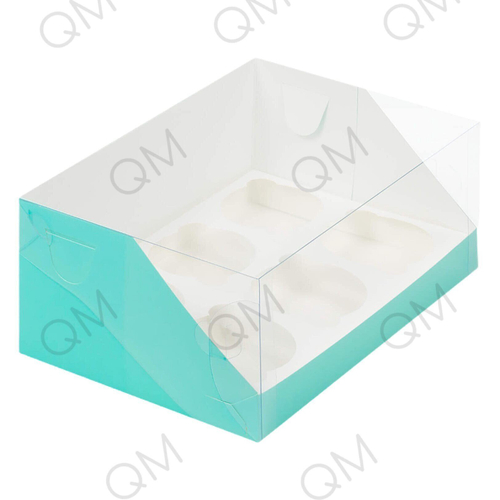 Коробка под капкейки с пластиковой крышкой 235*160*100 мм (6) (тиффани), 10шт