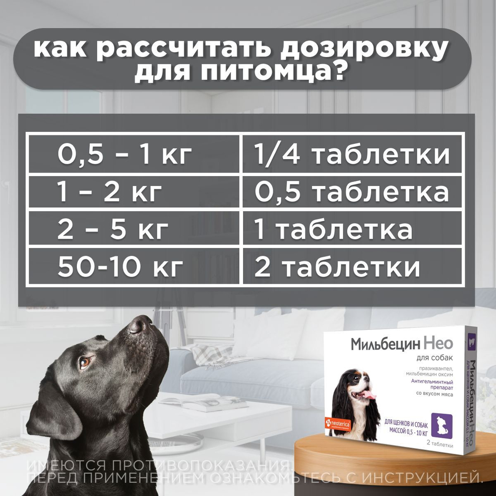 Таблетки от гельминтов для щенков и собак от 0,5-10кг со вкусом мяса МильбецинНео (Neoterica), 2т Празиквантел/ Мильбемицин