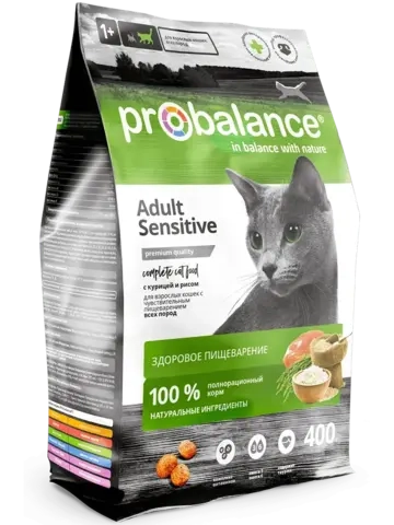 Сухой корм ProBalance Sensitive для взрослых кошек с чувствительным пищеварением, с курицей и рисом
