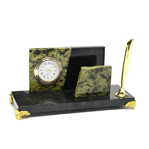 Часы с визитницей из змеевика и пеналом 165*65*75 мм