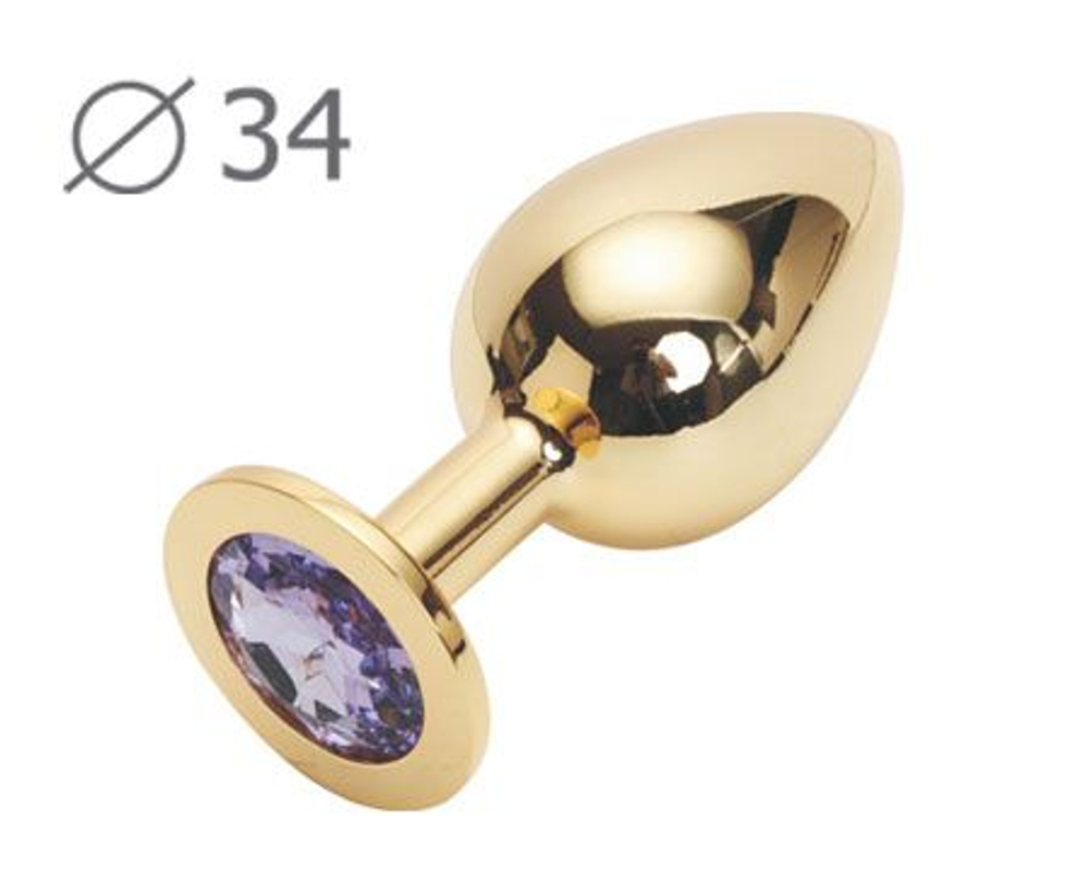 Коническая золотистая анальная втулка с сиреневым кристаллом - 8,2 см. (Цвет: сиреневый)